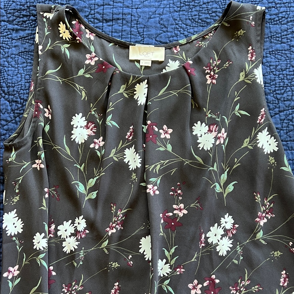 LOFT Floral Sleeveless Blouse - Black and White